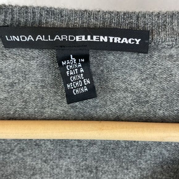 Ellen Tracy 100% Cashmere Gray Long Sleeve Open Front Cardigan Sweater L - Picture 4 of 5